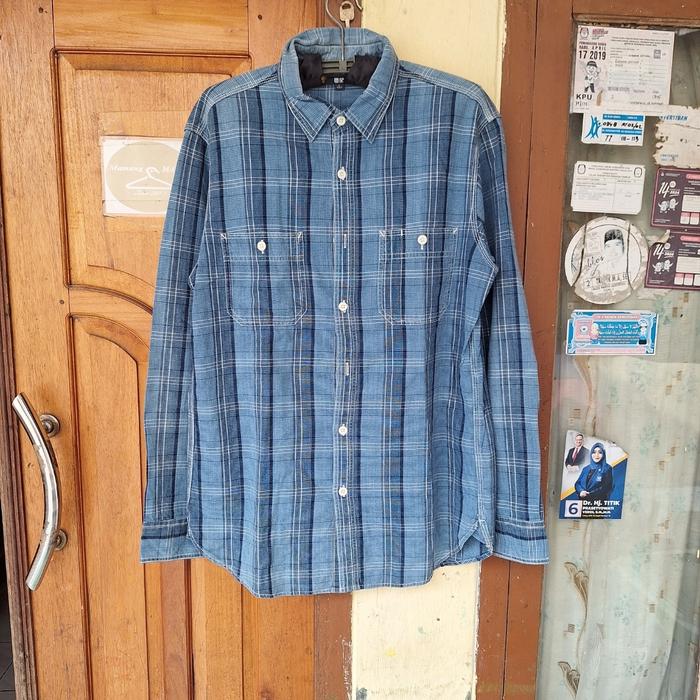 Jual Uniqlo Flannel Double Pocket Check Plaid Shirt Longsleeve Size M