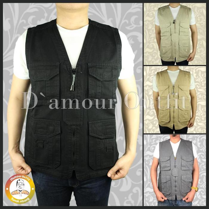 Rompi Outdoor Casual Pria Polos Kanvas Vest Gunung Tactical Lapangan Safety Proyek Cowo Jaket Cargo 