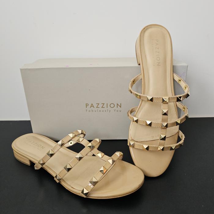 preloved sepatu sandal pazzion studded nude coklat muda best seller authentic mulus size 40 lengkap 
