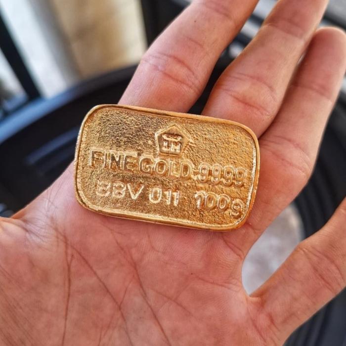Miniatur / Replika emas batangan kuningan 999.9 logam mulia 100g
