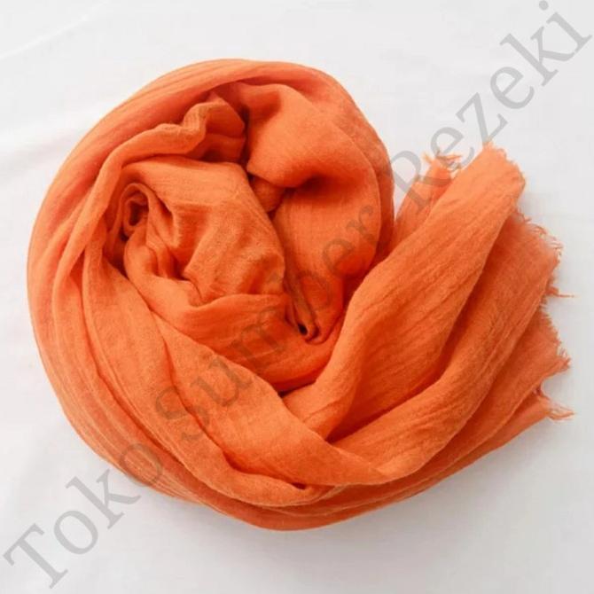 Syal Jingga Polos Shawl Cotton Scarf Plain Fridge Selendang Orange