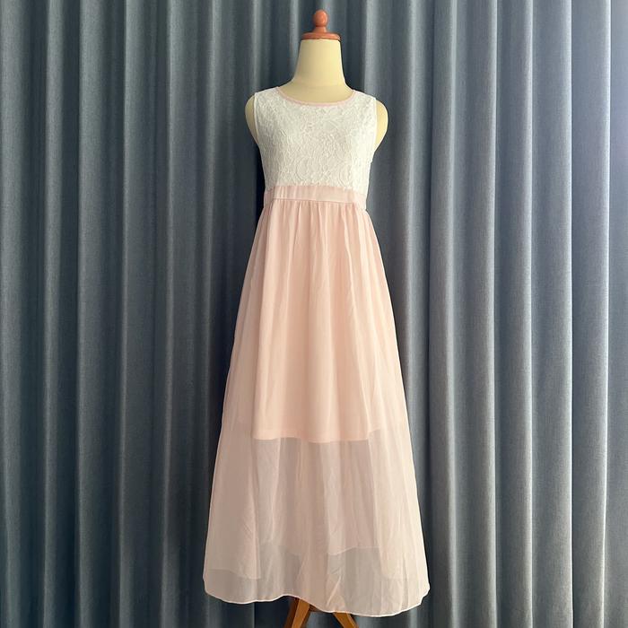 𝙋𝙍𝙀𝙇𝙊𝙑𝙀𝘿 Yoco Two Tone White Pink Sleeveless Maxi Long Dress Fairy Fashion Wanita Import China