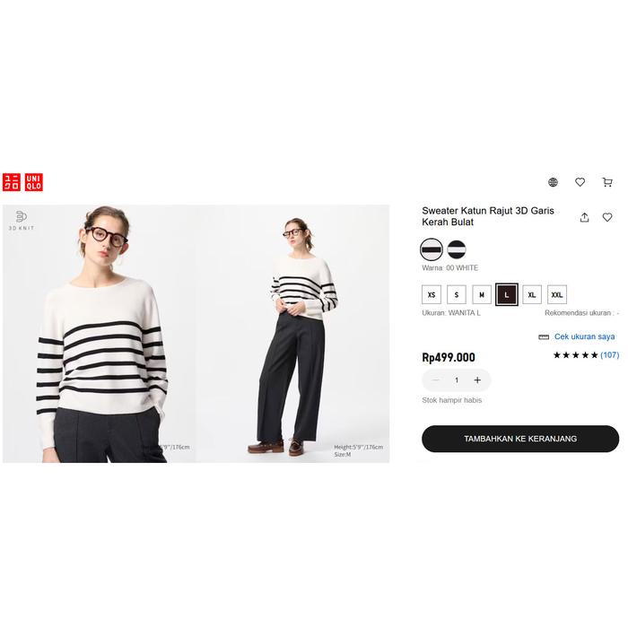 UNIQLO Sweater Katun Rajut 3D Garis Kerah Bulat Size L - Original Uniqlo