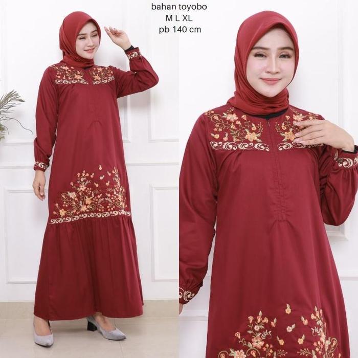 Elvrist - Gamis Katun Toyobo Bordir Kembang Rempel Bawah Bunga