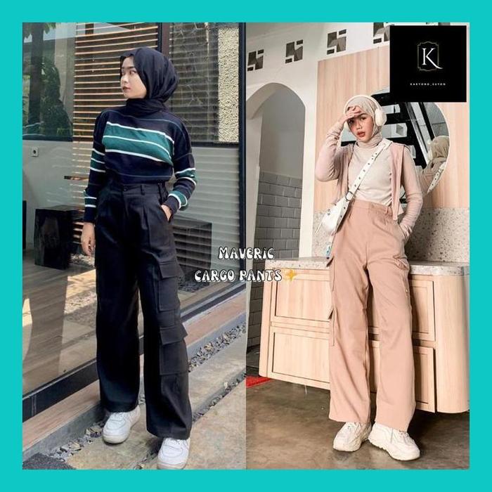 Karkar" Stiego-Maverick Cargo Pants Celana Panjang Wanita Cargo Kantong Kulot Kargo Wanita Panjang K
