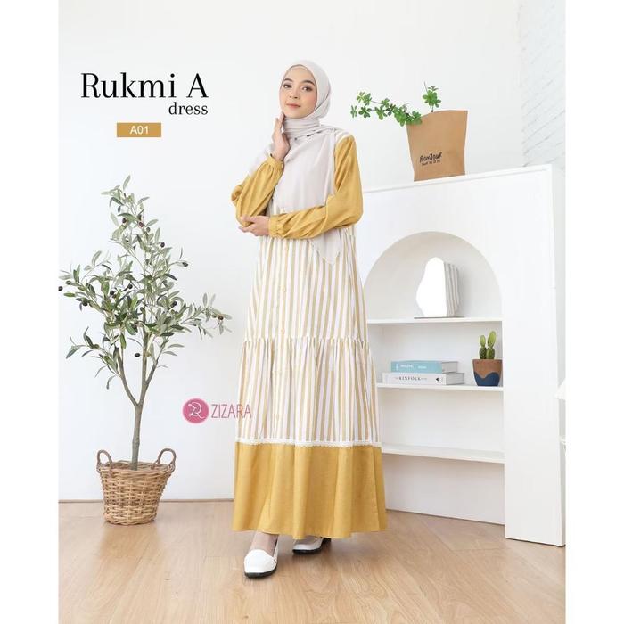 Rukmi Dress By Zizara Gamis Stripe Garis Katun Kekinian