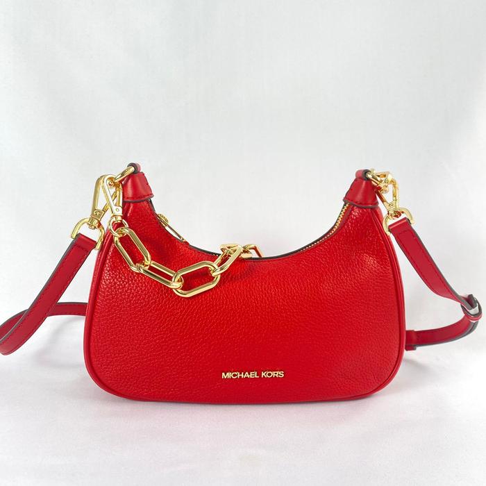tas wanita mk cora medium zip pouchette bright red vj
