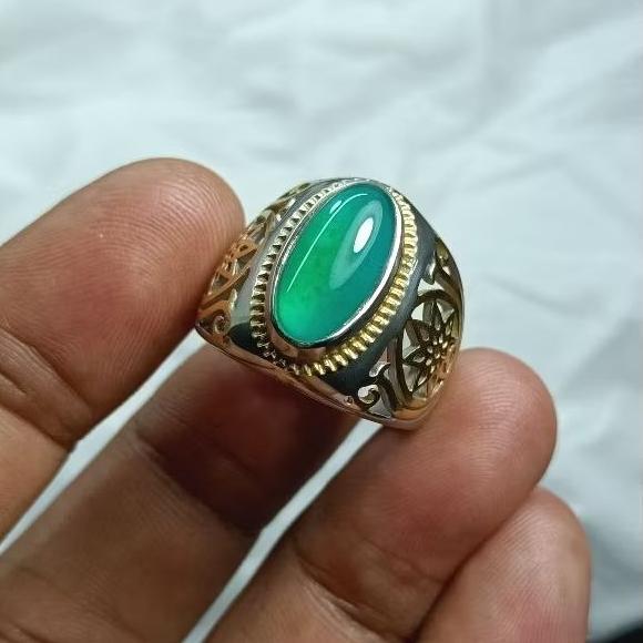 cincin Batu akik natural BACAN DOKO mejiko Blue metalic kristal Super Giwang
