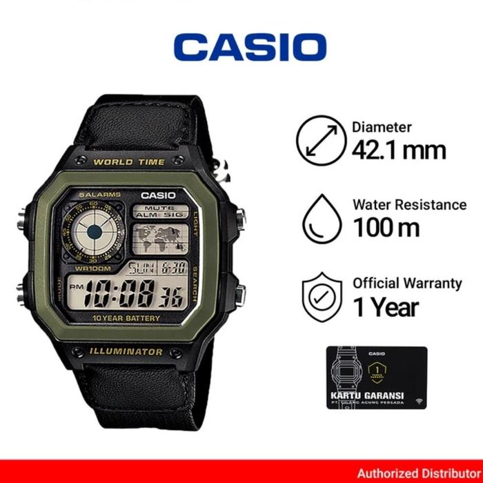 Jam Tangan Casio DigitalAE 1200 Army Looks Canvas Garansi Resmi PT GAP