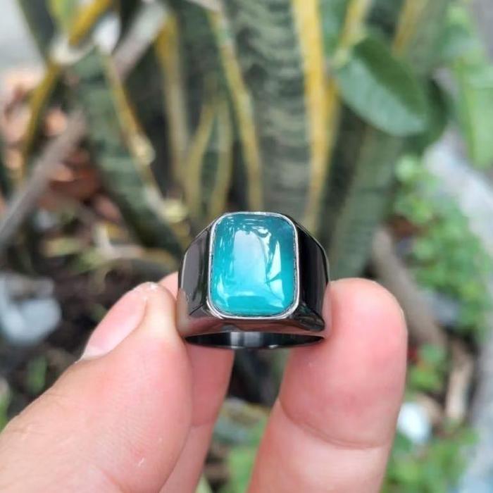 cin-cin batu bacan doko majiko biru coklat serat halus body glass original