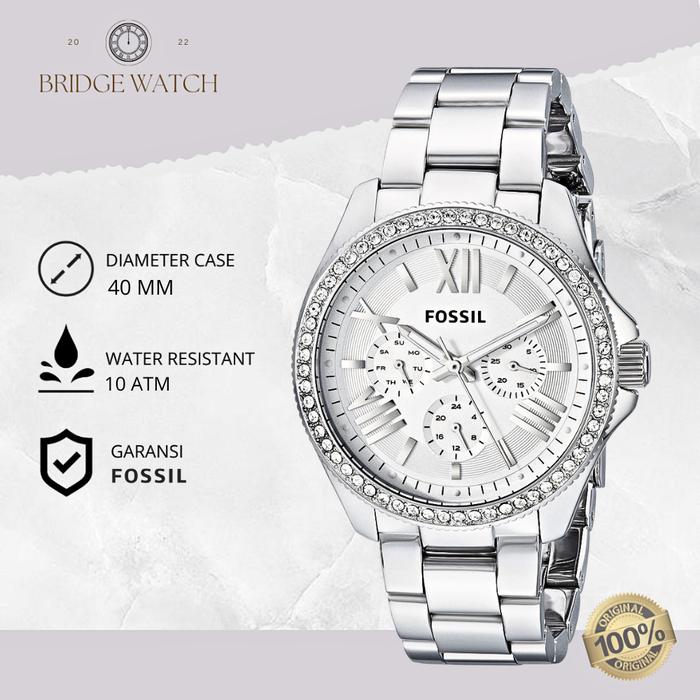 Jam Tangan Wanita Fossil Cecile AM4481 Chronograph Rantai Analog Silver Stainless Steel Mewah Origin