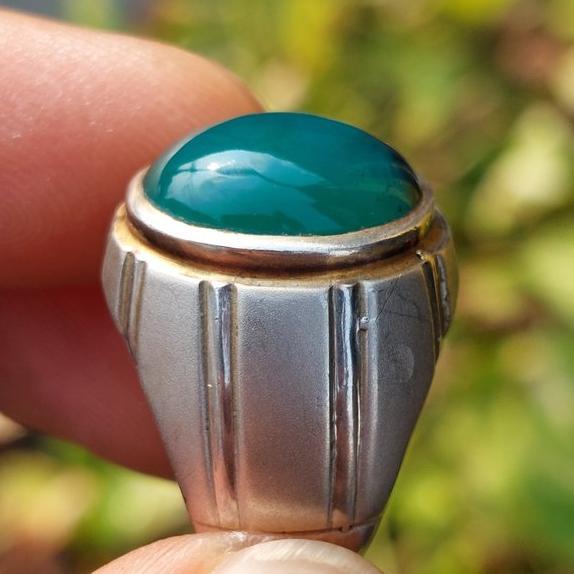 Batu Akik Bacan Doko Gulau Kristal Bluish Green Color No Treatment Asli Indonesia Silver Ring