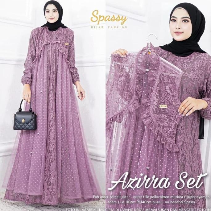 Baju Gamis Wanita Muslim Azirra Set Maxy Brokat Pesta Kondangan Modis Original Best Seller