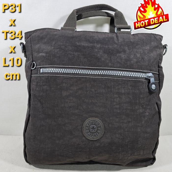 Kipling Sioman K13410-740 original 2 way tote shoulder sling crossbody bag unisex dark brown tanpa g