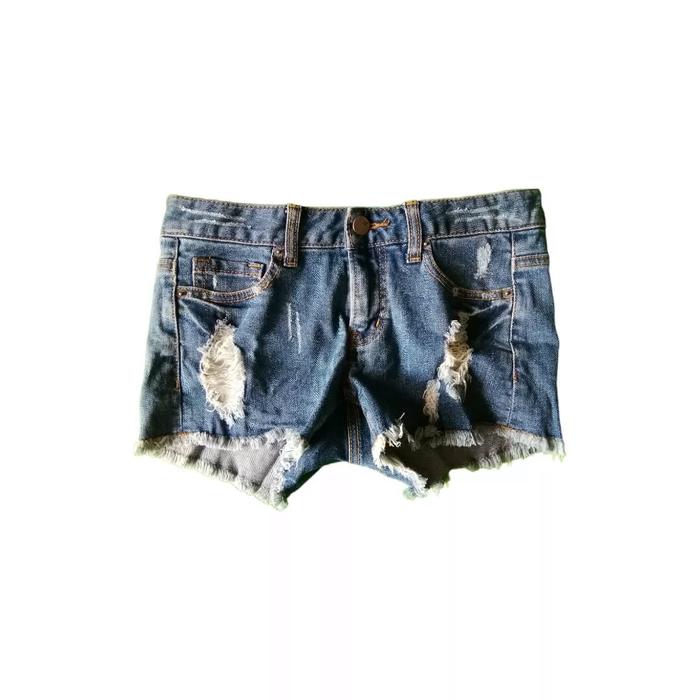 Giordano Jeans Faded Ripped Blue Denim Hot Pants Celana Pendek Cewek Wanita Original Second Merch Vi