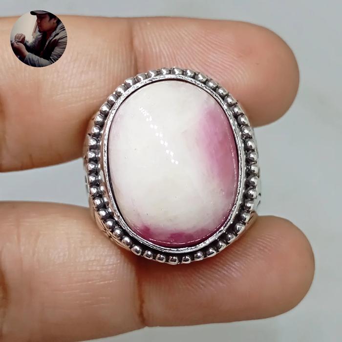 Cincin Pria Ruby Belang Merah Putih Perak Silver 925