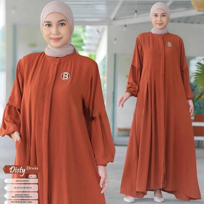 Disty Dress Gamis Wanita Muslim Motif Polos Crinkle Airflow Ld 110 Original Best Seller