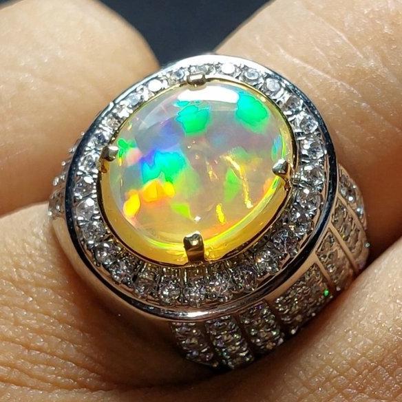 Natural Yellow Opal Crystal Strong Multicolor Rainbow NTE Batu Permata Mukia Akik Asli Memo