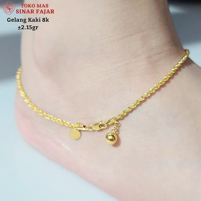 Gelang kaki emas model rantai tambang lilit yellowgold 8K/375