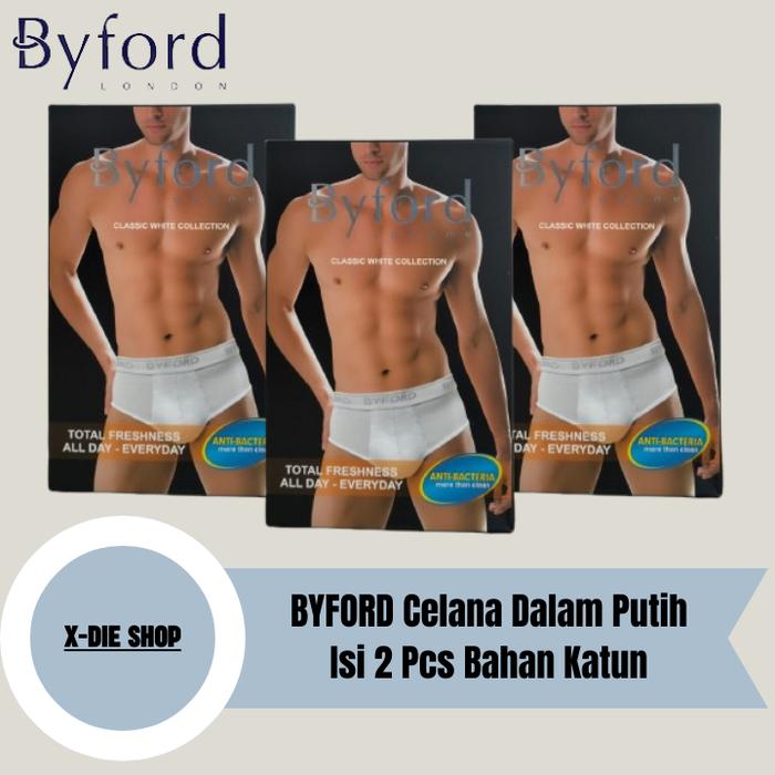 Celana Dalam BYFORD Putih 2 Pcs All White Bahan Katun Anti Bakteria