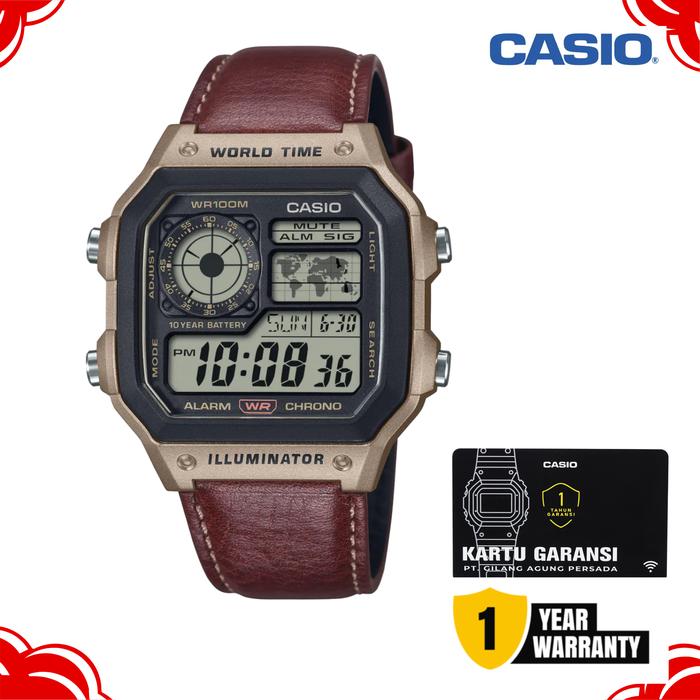 Jam Tangan Pria Casio AE-1200WHL-5AVDF Digital Cokelat Kulit