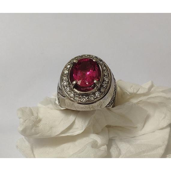 Cincin Batu Permata / Mulia warna Merah / Red Kristal Transparan ( estimasi safir / sapphire ) - Nat