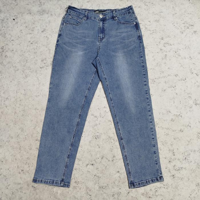 Celana panjang jeans denim fading J.VIM ROMANTIC VINTAGE pinggang karet bahan strecth