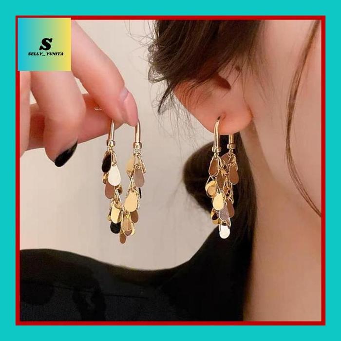 SELLYY** AT49 - ANTING CHAIN DROP CLIP JUNTAI GOLD GLAM MODEL FASHION KOREAN TITANIUM STEEL PANJANG