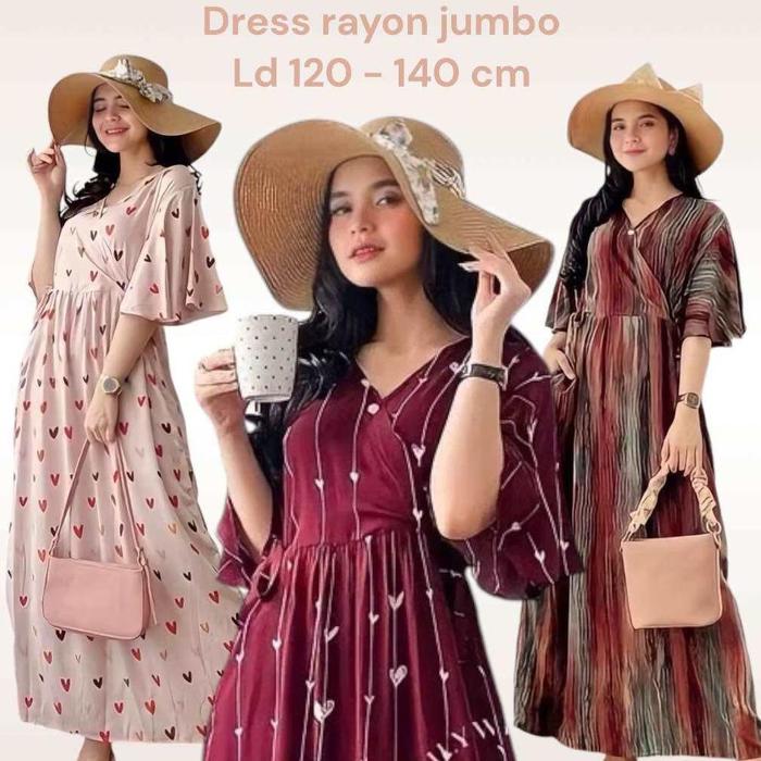 Dress Rayon Jumbo Ld 120-140 Cm Dk Oversize Terbarudress Dk Wanita Oversize/Dress Kimono Rayon
