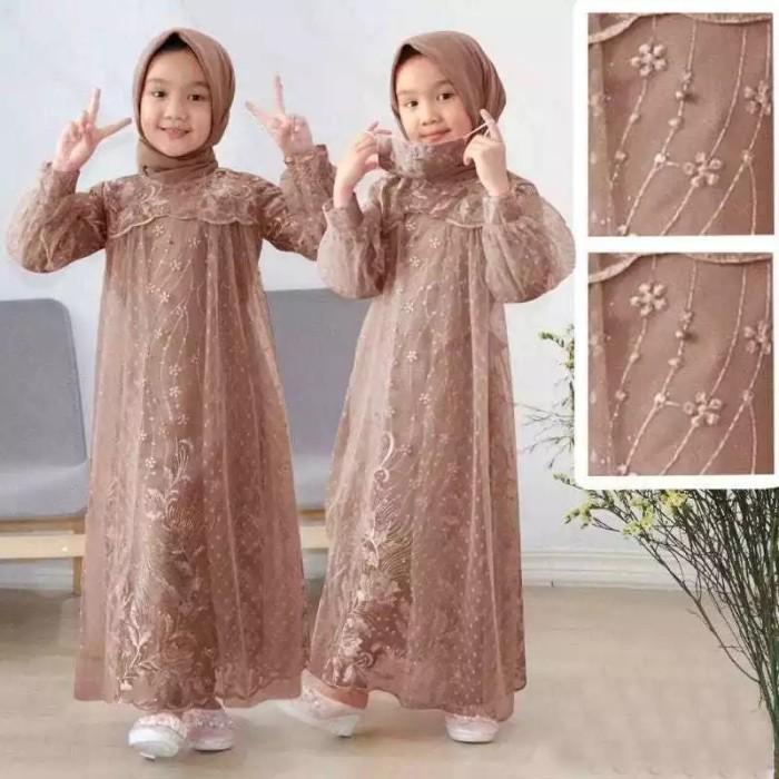 Gamis Anak Eliana Kids 3 - 16 Thn Brukat Tile Dot Biru Langit Ps Terlaris 100% Original