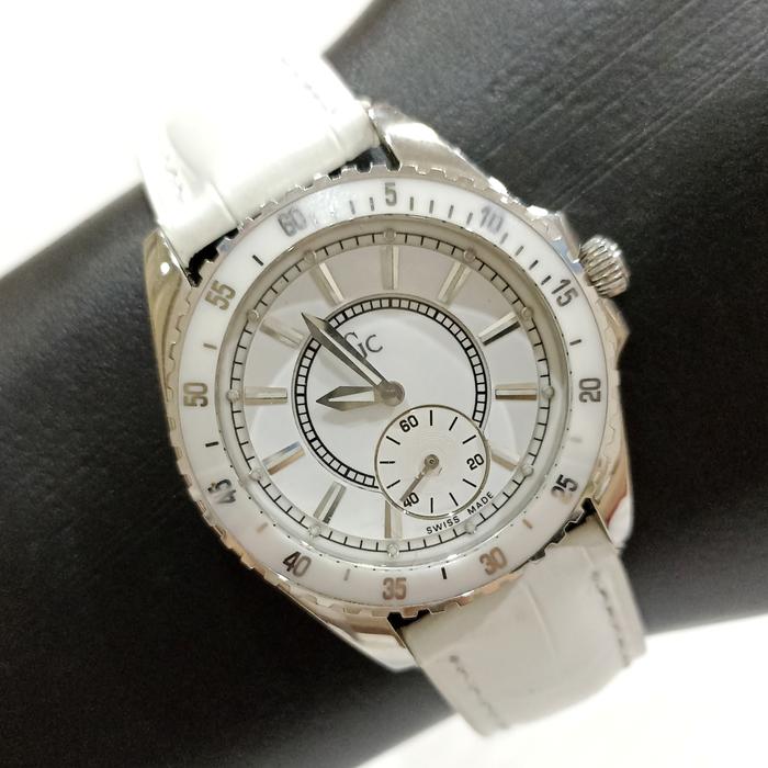 Jam Tangan GC Guess Collection Swiss Ceramic Sub Second Quartz Watch Putih Pria Keren Murah Kulit