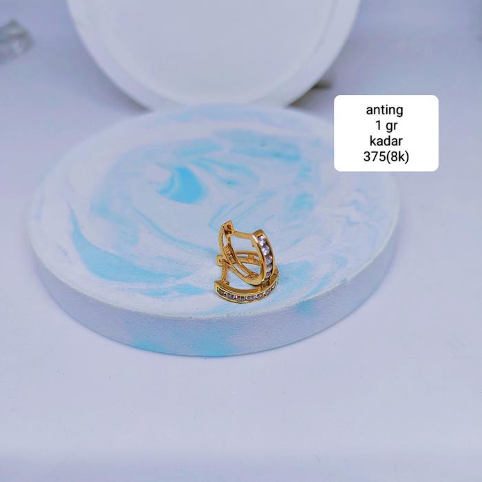 anting mas model jepit permata mas kadar 375(8k)
