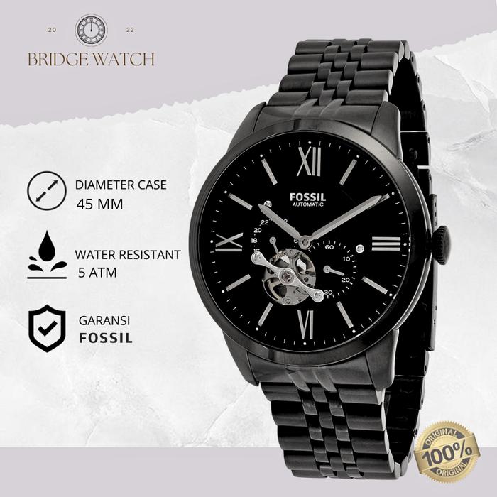 Jam Tangan Fossil Automatic Pria Analog Chronograph Black Stainless Steel Mewah Original ME3062