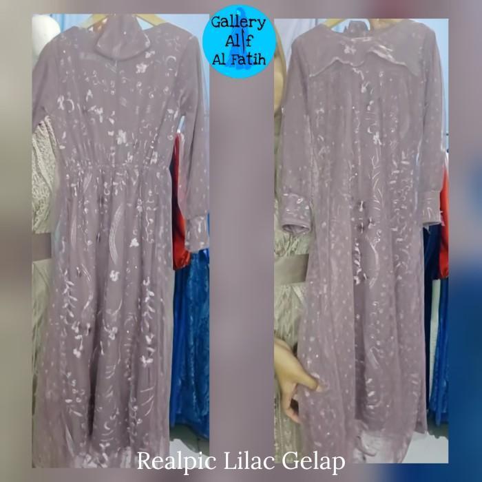 Gamis Anak Eliana Kids 3 - 16 Thn Brukat Tile Dot Ungu Lilac Gelap Ps New 100% Original