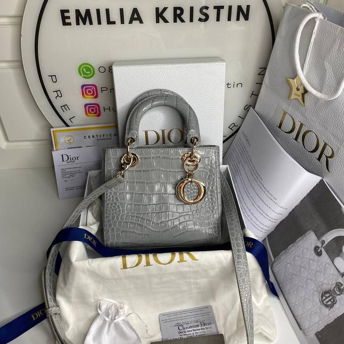 preloved small Lady dior bag crocodile gray cannage  authentic