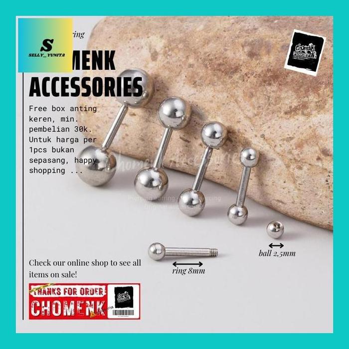 SELLYY** ANTING TINDIK BARBEL TELNGA-LIDAH SILVER TITANIUM PENDEK PIERCING EARRING ANTING TINDIK BAR