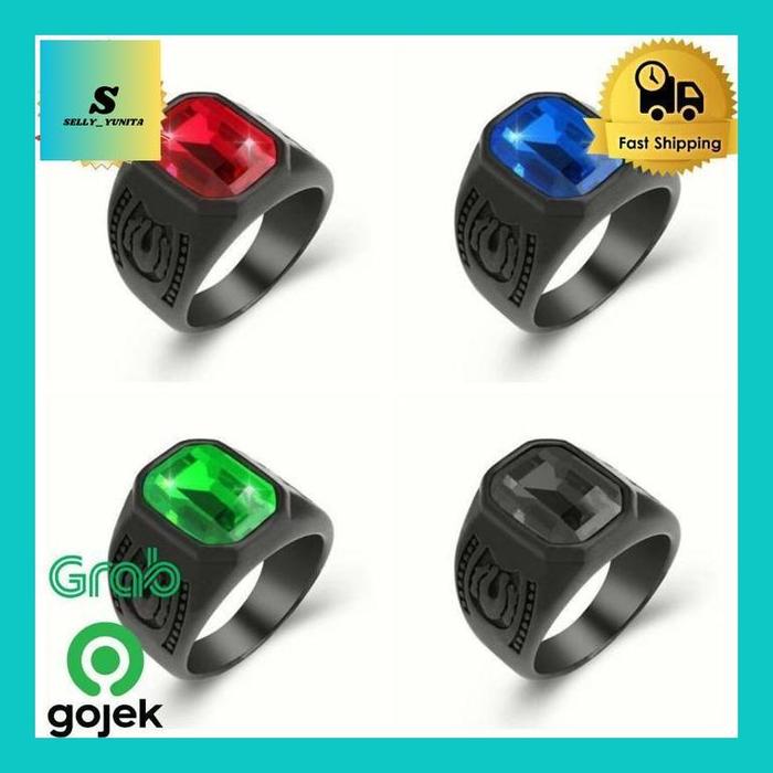 SELLYY** CINCIN BATU HITAM PRIA MERAH SAFIR BIRU RUBY SAPPHIRE STONE RING , CINCIN PRIA / CINCIN BAT