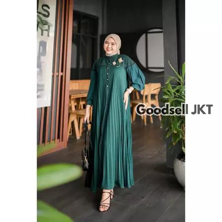 [TERMURAH] Dress / Gamis Wanita Model Plisket Bahan Jersey Mix Knit Premium All Size