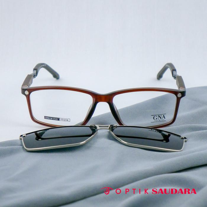 Optik Saudara - Frame Gna - Kacamata Clip On Pria Model Semi Kotak Elegant F GNA M5547 C3 54 CLIP ON
