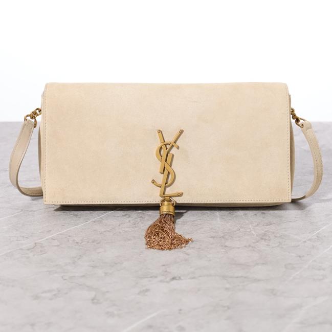 SAINT LAURENT YSL Medium Kate 99 Chain Shoulder Bag in Sea Salt Suede with Tassel