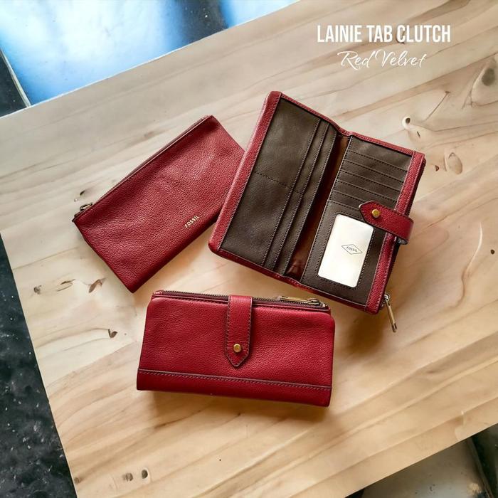 dompet wanita fossil lainie clutch red velvet jb