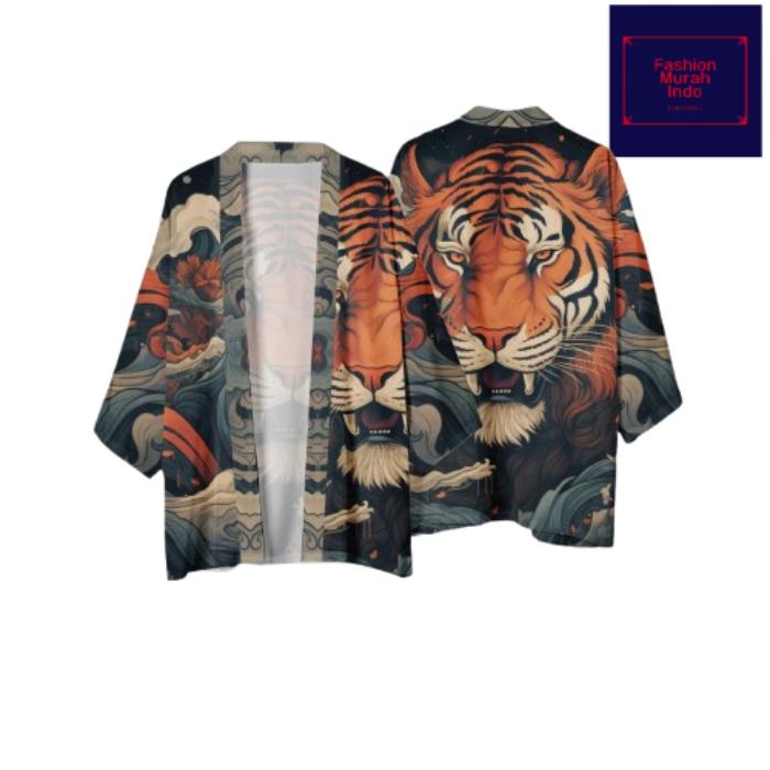 Kimono dewasa haori pria wanita outer unisex jepang japanese fullprint tiger macan