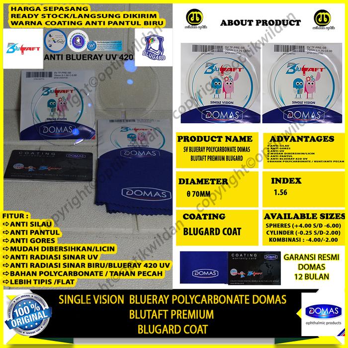 LENSA BLUERAY POLYCARBONATE DOMAS SV BLUERAY BLUTAFT BLUGARD COAT