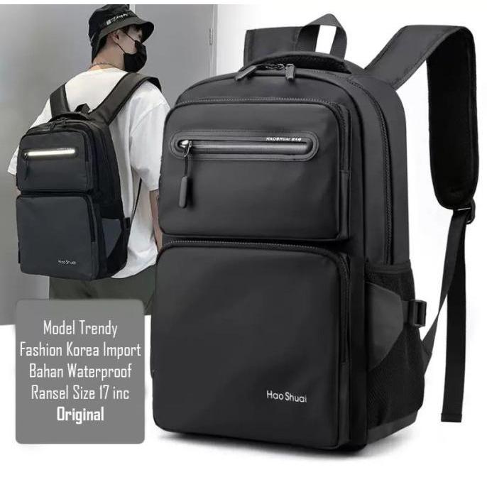 Tas Pria Ransel Laptop Haoshuai Tas Punggung Anti Air Tas Sekolah Remaja Ransel ABG Fashion Korea Fa