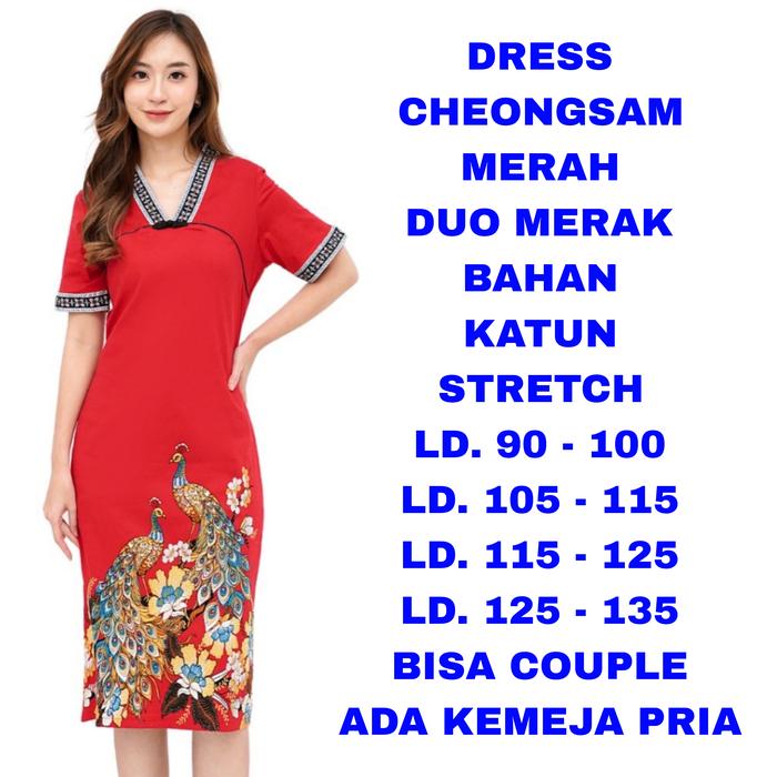 WK DRESS CHEONGSAM MERAH MERAK WANITA LD. 90 100 110 120 130 135 BIG SIZE SUPER JUMBO BAJU IMLEK SIN