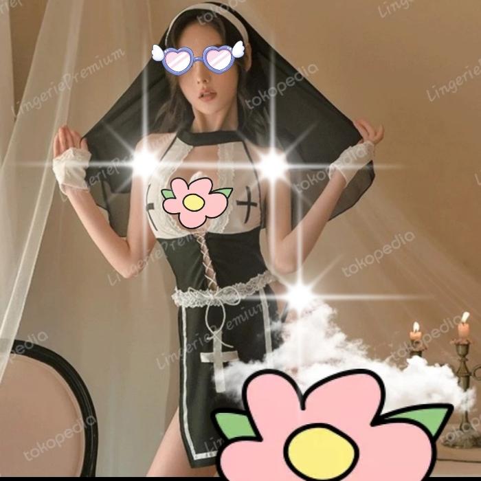 Lingerie cosplay nun seragam suster sexy