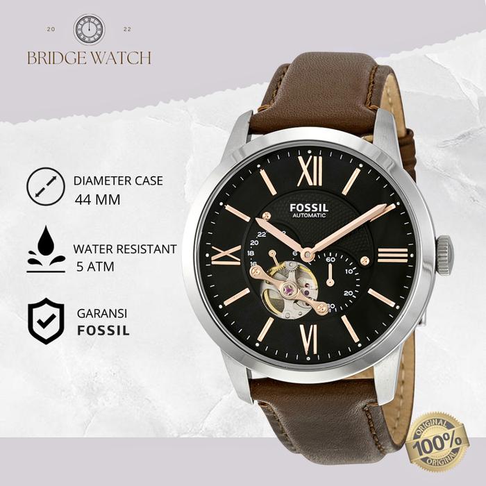 Jam Tangan Pria Fossil Townsman ME3061 Automatic Open Heart Black Dial Brown Leather Strap Casual Me