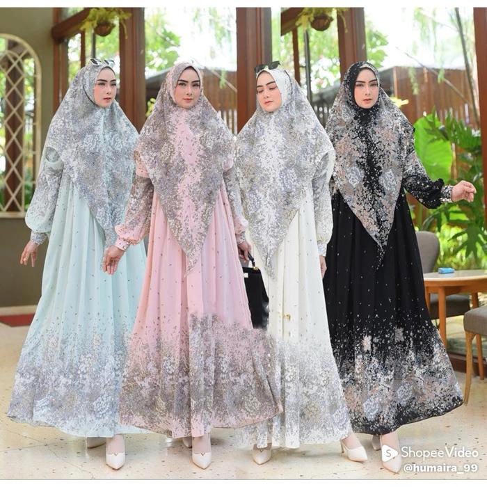 Baju Gamis Wanita Muslim Adinda Syari Humairah Ceruti Motif Cantik Set Hijab Fashion Perempuan Dewas