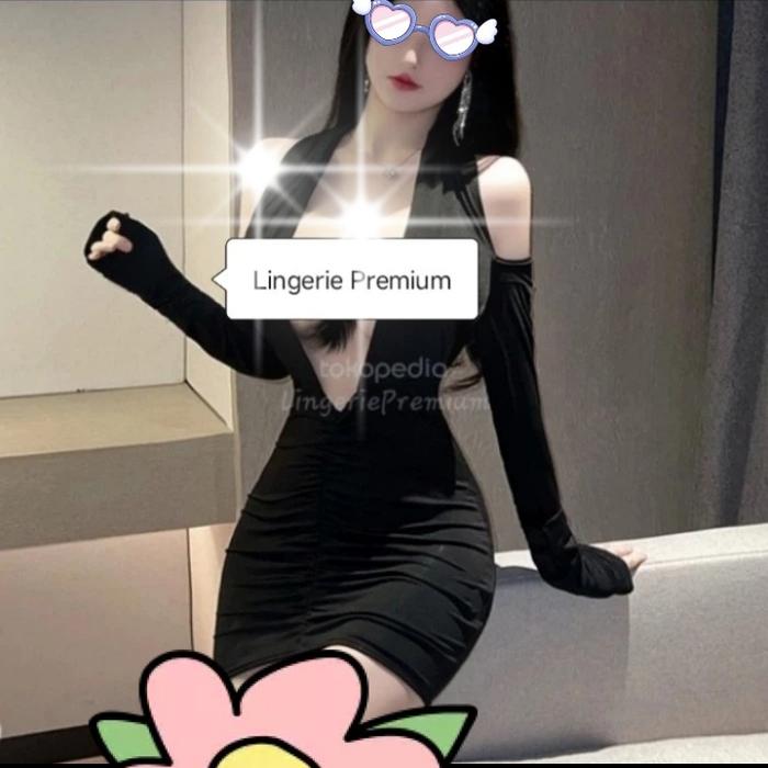 Lingerie dress sexy wanita dewasa warna hitam ketat model dada terbuka