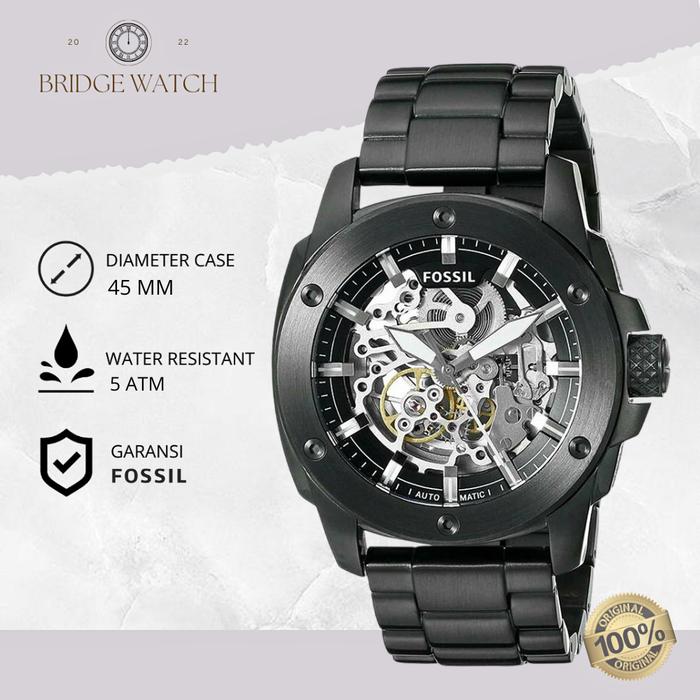 Jam Tangan Pria Fossil Machine Automatic Black Stainless Steel Mewah Sporty Original ME3080